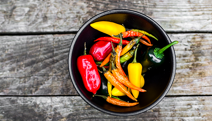 Various peppers in bowl